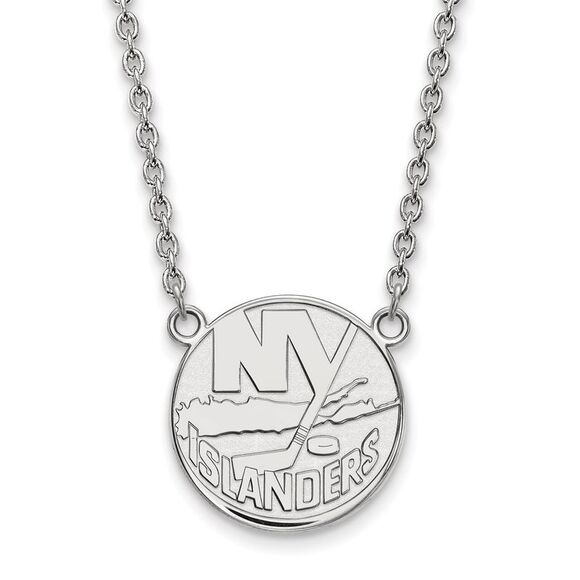 14k White Gold NHL New York Islanders Large Necklace 18 Inch